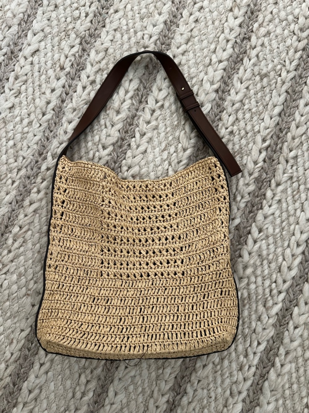 Zara Woven Straw Shoulder Bag with Brown Strap